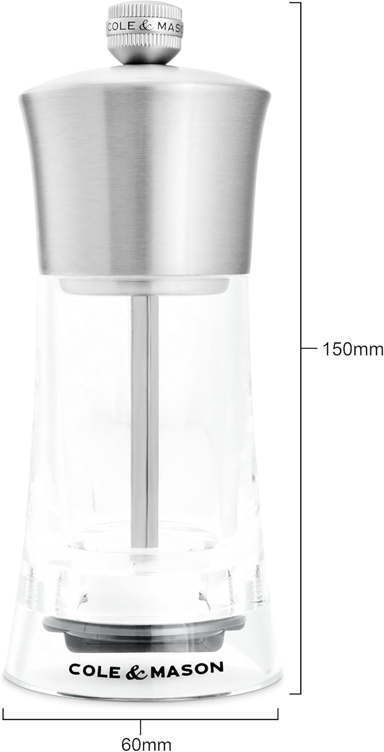 Cole & Mason Bromley Pepper Mill – Acrylic & Stainless Steel – 6" / 15 cm