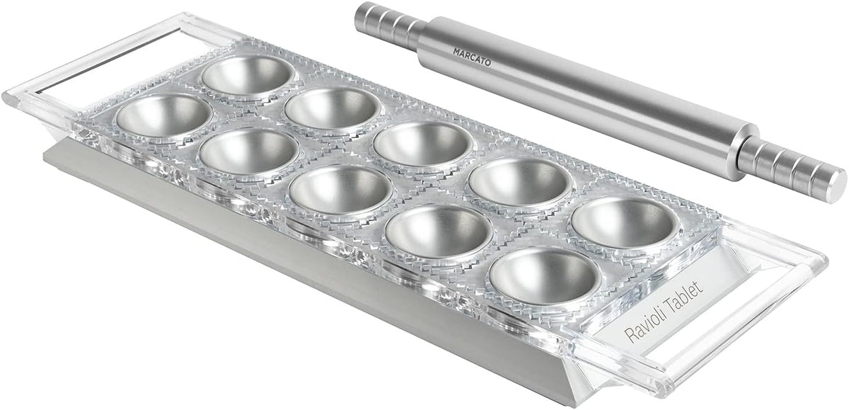 Marcato Premium Ravioli Tablet with Rolling Pin, Silver