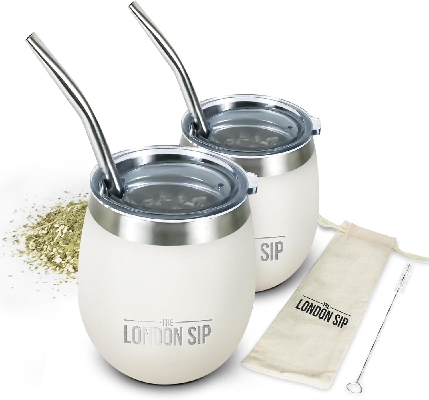 London Sip Yerba Mate Cup 2-Pack Set – Pearl White – 8 oz