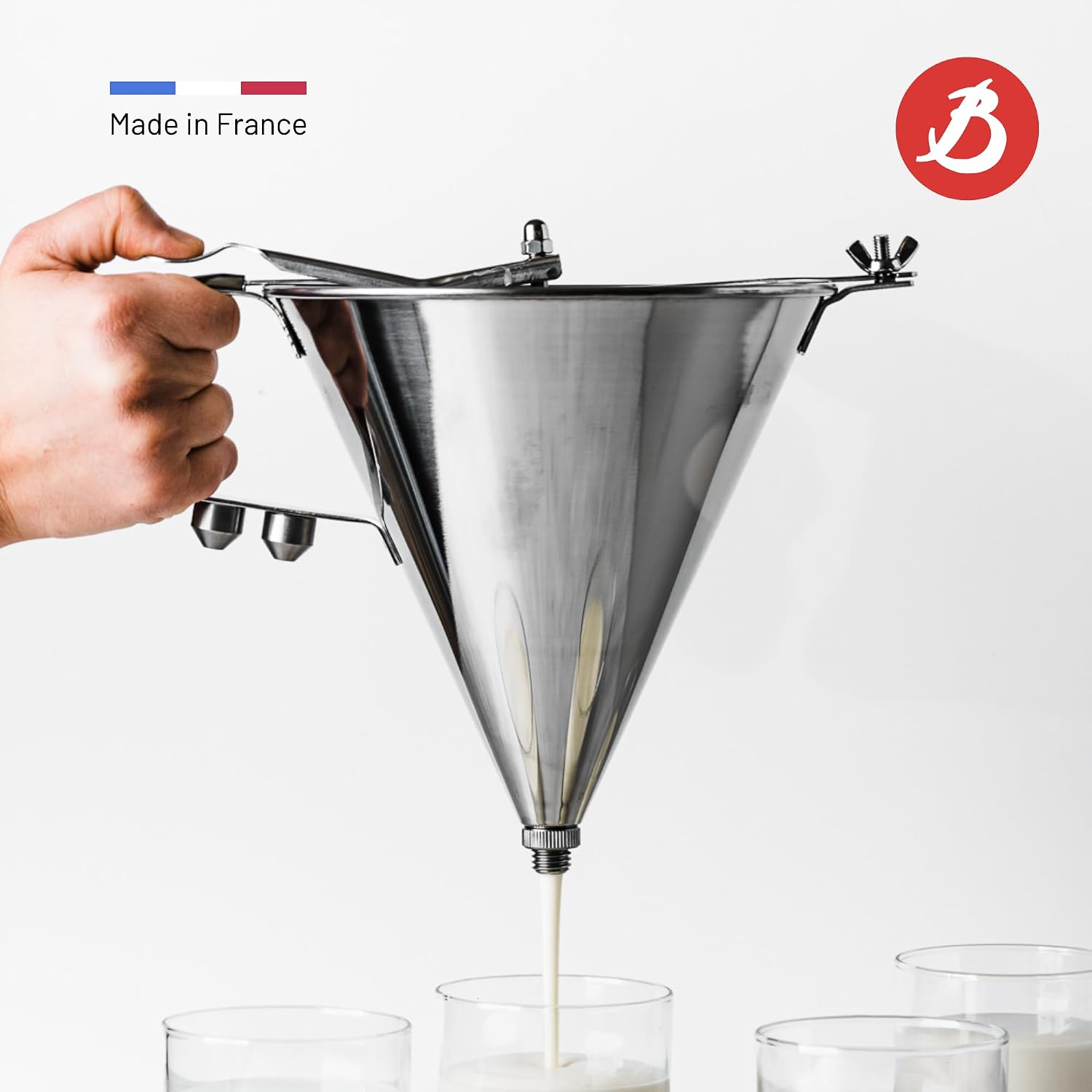 De Buyer Automatic Stainless Steel Piston Funnel with Stand – 1.9 L