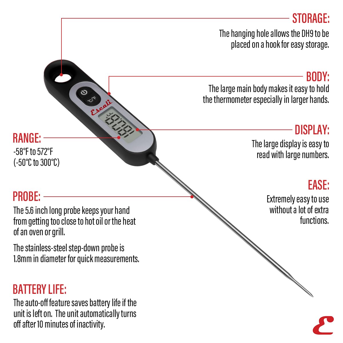 Escali Digital Long Stem Thermometer – Black