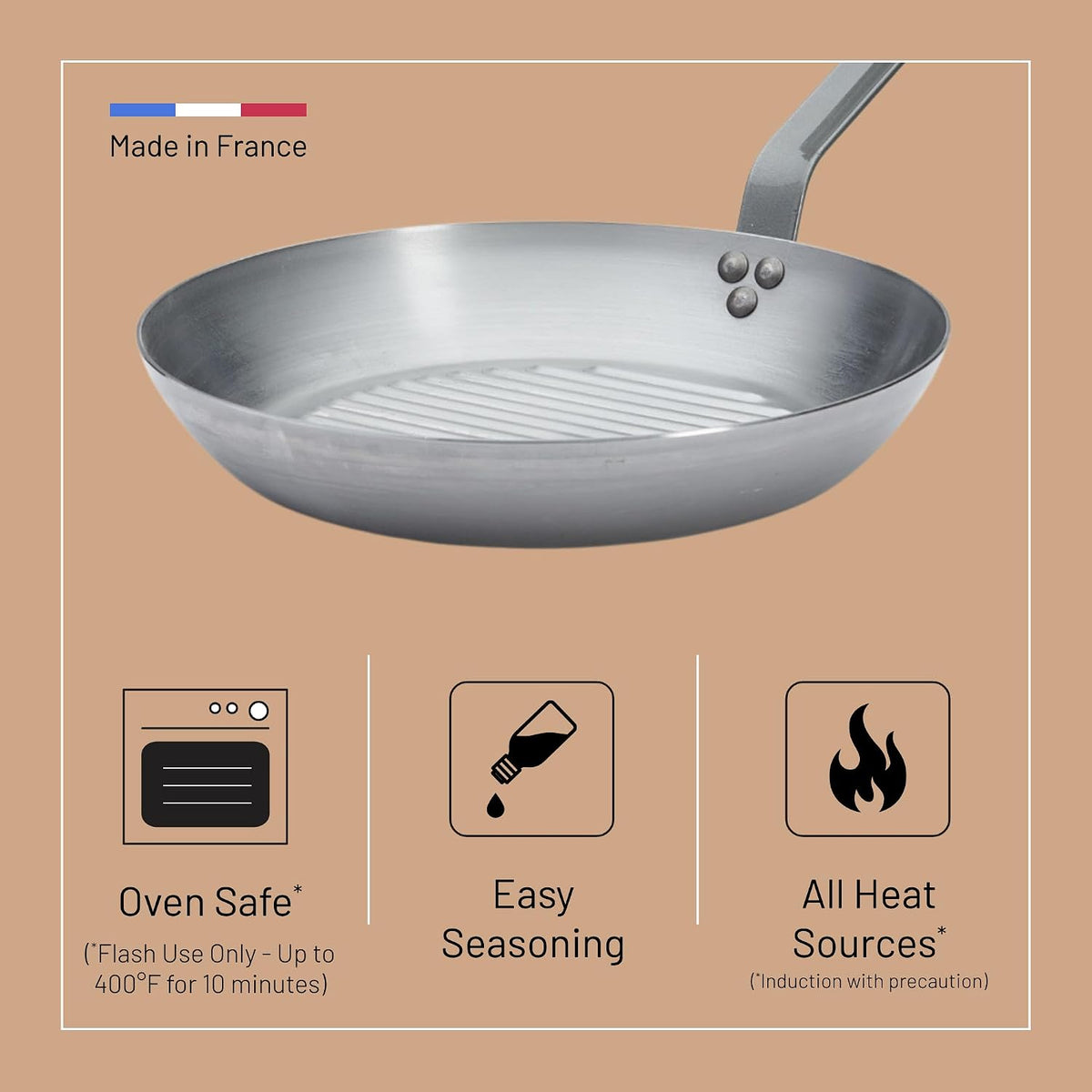 De Buyer 12.5" Mineral B Element Round Frying Grill Pan