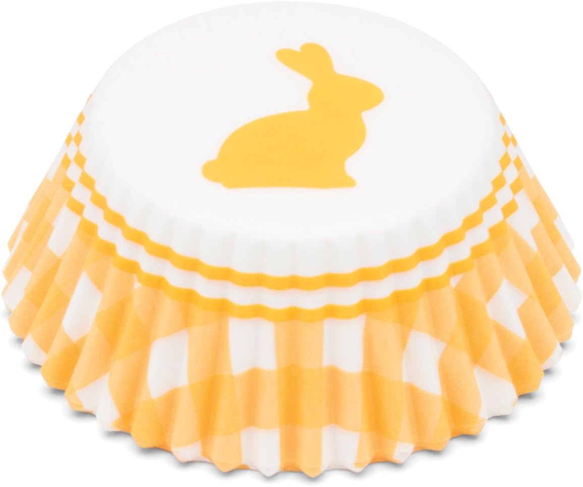 Fox Run Yellow Gingham Bunny Baking Cup Set of 50