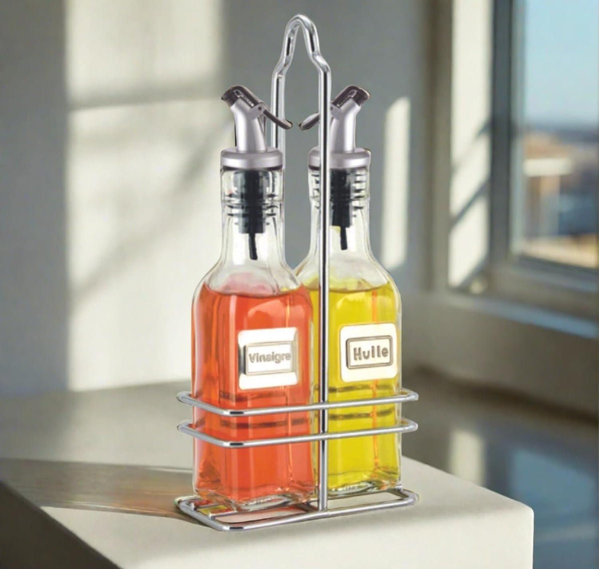 Cuisinox Oil & Vinegar Set with Caddy – 175ml each Bottle (French Labels) by Kitchen Niche