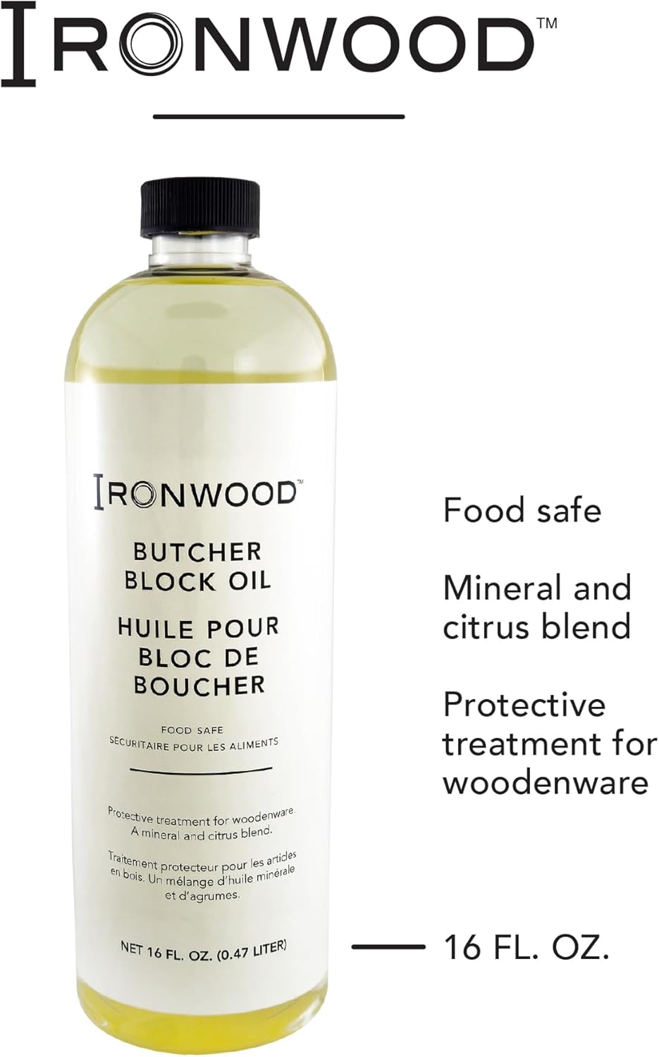 Ironwood Gourmet Butcher Block Oil 16 oz Food Safe Wood Conditioner