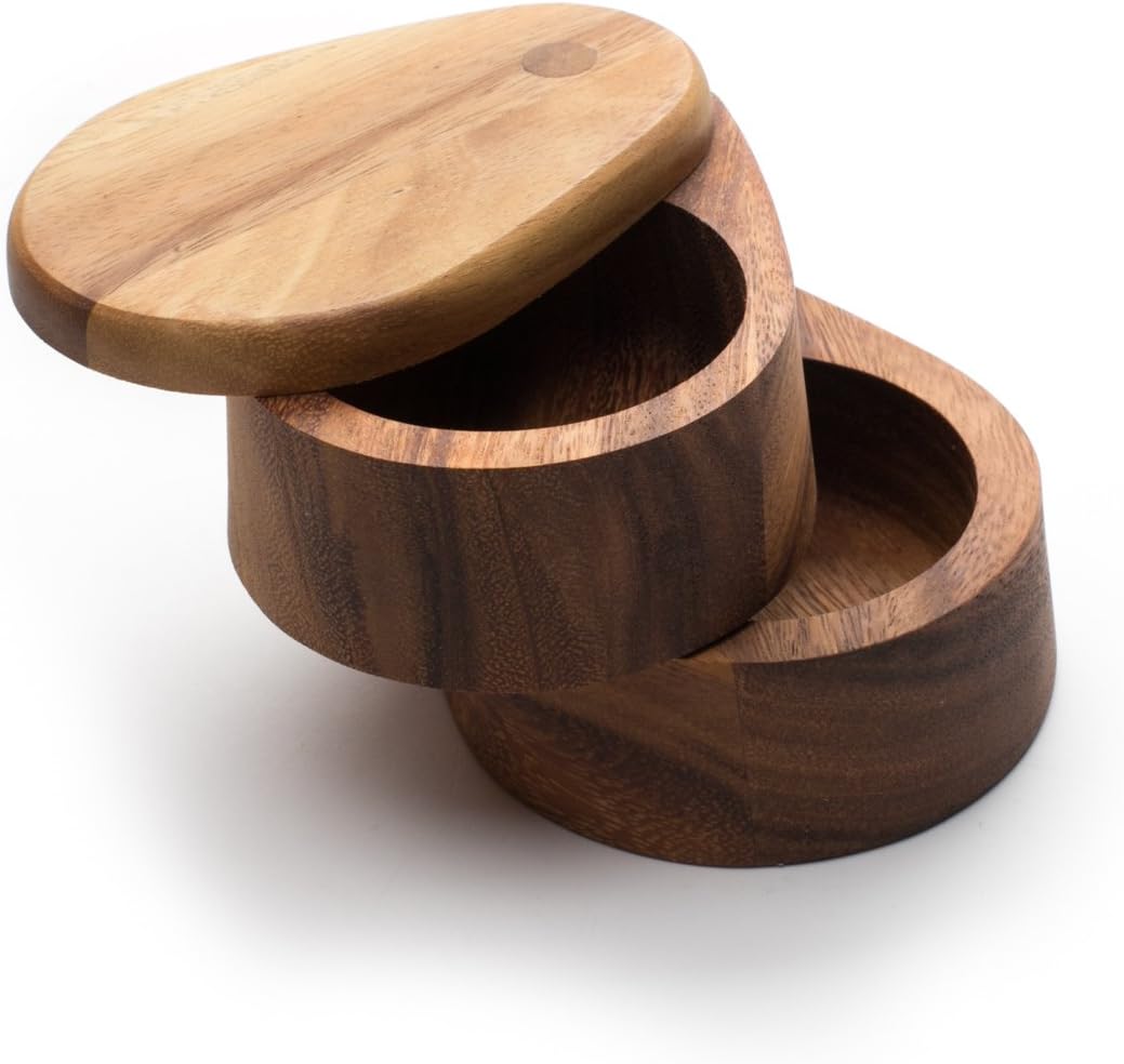 Ironwood Acacia Wood Double Layer Swivel Salt Box