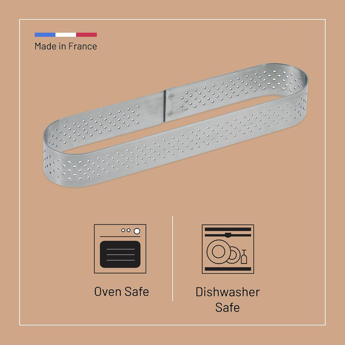 De Buyer Oblong Perforated Tart Ring – 14 x 3.5 cm – 2 cm High