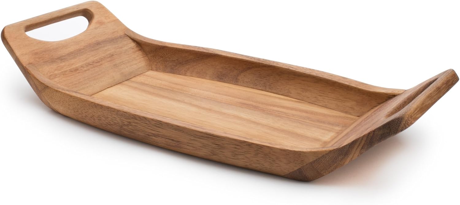 Ironwood Norwegian Saddle Acacia Wood Serving Tray with Handles