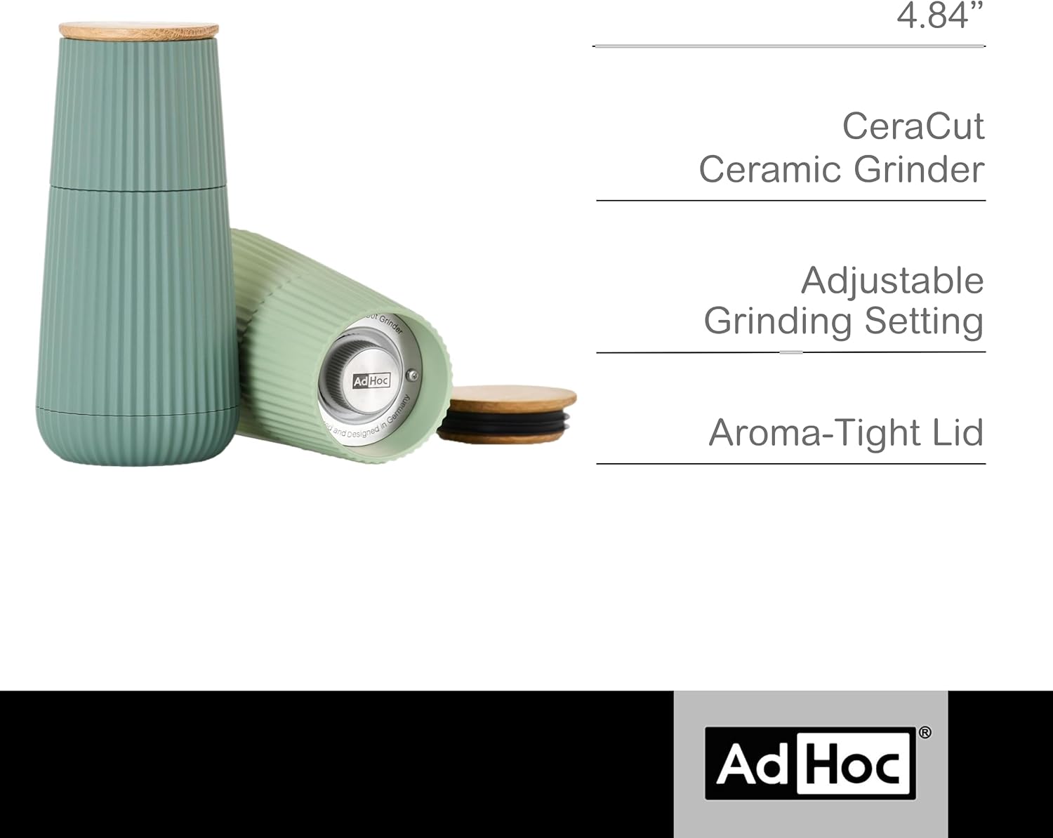 AdHoc Scape Salt and Pepper Mill Set – Dark & Light Green – 4.8" / 12 cm