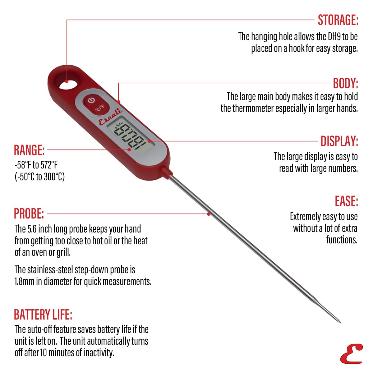 Escali Digital Long Stem Thermometer – Red