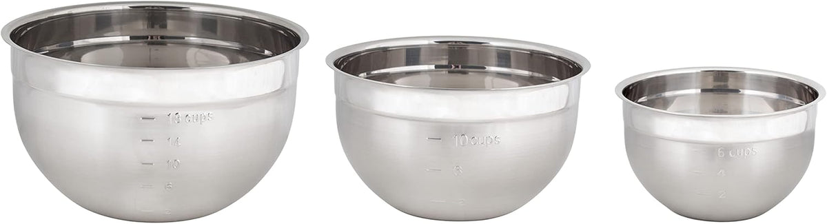 Cuisipro Mixing Bowl Set – 3pc (1.5, 3, 5qt / 1.4, 2.8, 4.7L) Stainless Steel Cuisipro by Kitchen Niche