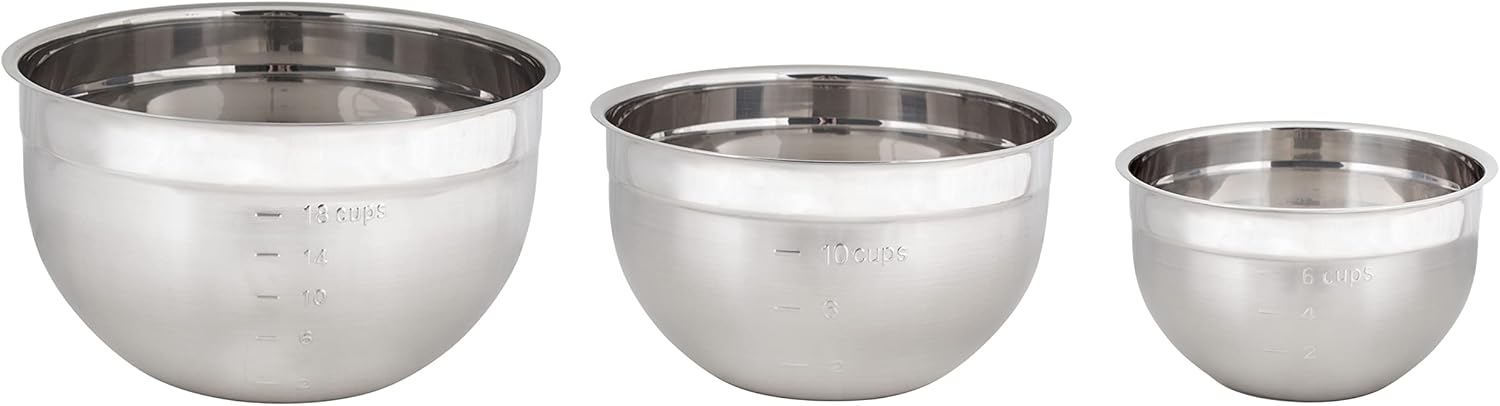 Cuisipro Mixing Bowl Set – 3pc (1.5, 3, 5qt / 1.4, 2.8, 4.7L) Stainless Steel Cuisipro by Kitchen Niche
