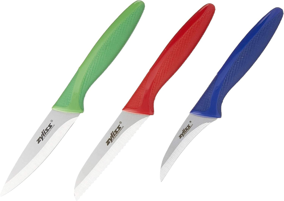 Zyliss Peeling & Paring Knife Set – 3pc (Bird's Beak / Serrated Paring / Straight Paring)