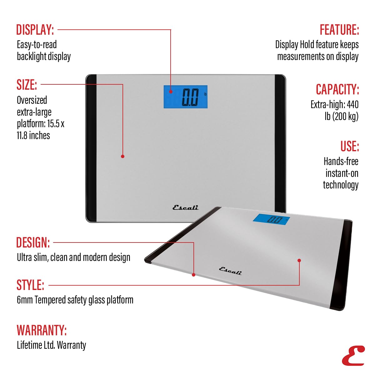 Escali Wide Body Glass LCD Digital Scale