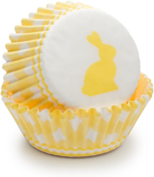 Fox Run Yellow Gingham Bunny Baking Cup Set of 50