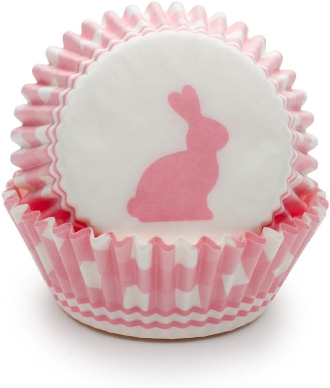 Fox Run Pink Gingham Bunny Baking Cup Set of 50