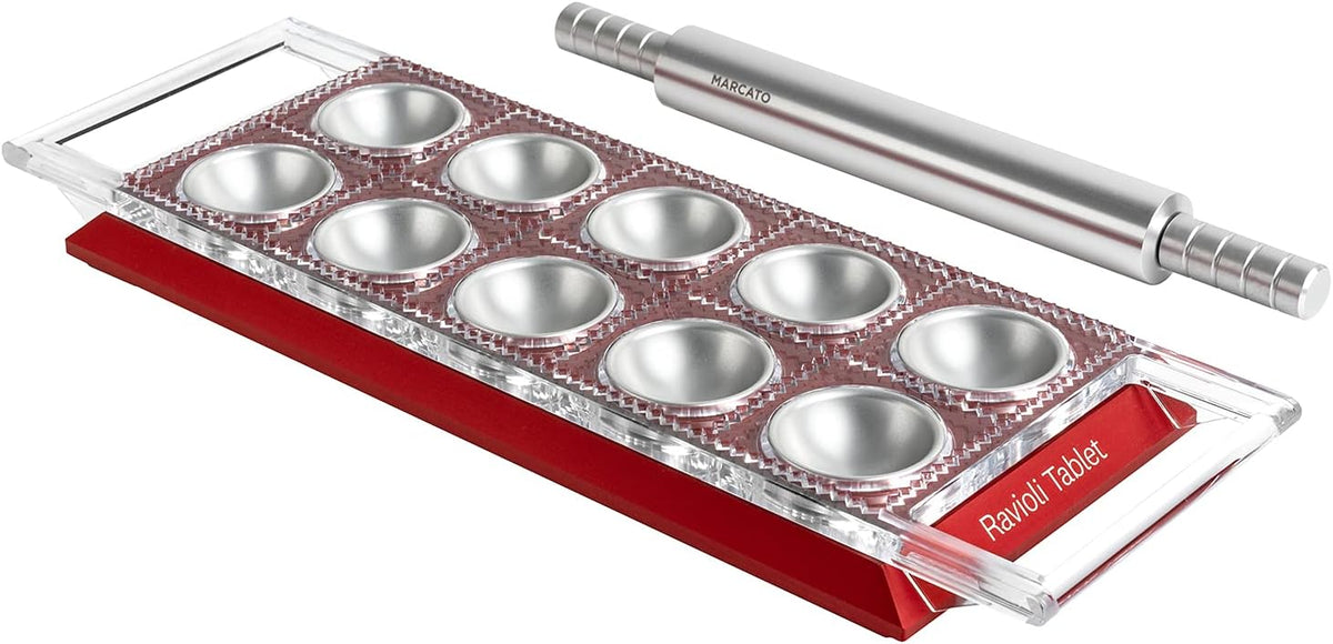 Marcato Premium Ravioli Tablet with Rolling Pin, Red