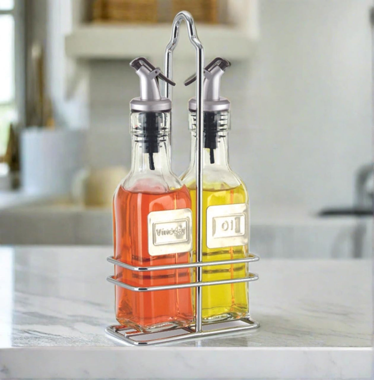 Cuisinox Oil & Vinegar Set with Caddy – 175ml each Bottle (English Labels) by Kitchen Niche