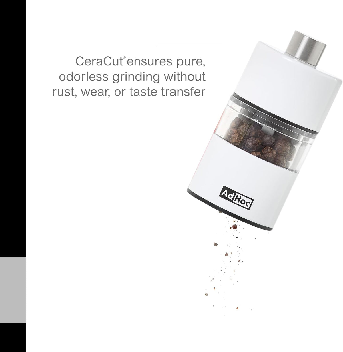 AdHoc Classic MiniMill Pepper / Salt Mill – White – 2.4" / 6.2 cm