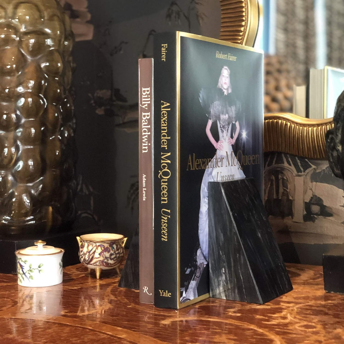 Fox Run Black Marble Triangular Bookends, Set of 2