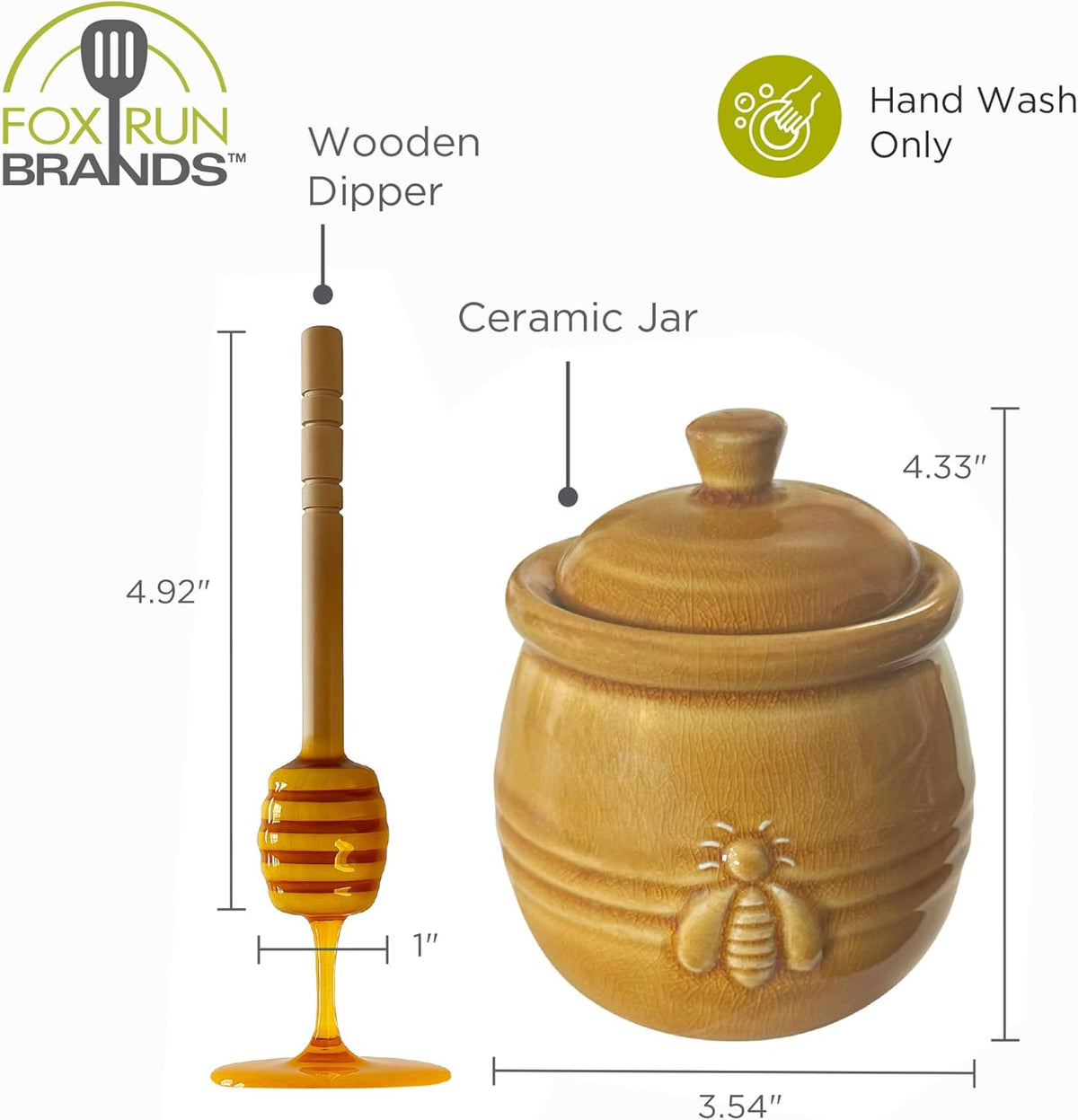 Fox Run Ceramic Honey Jar with Wood Dipper