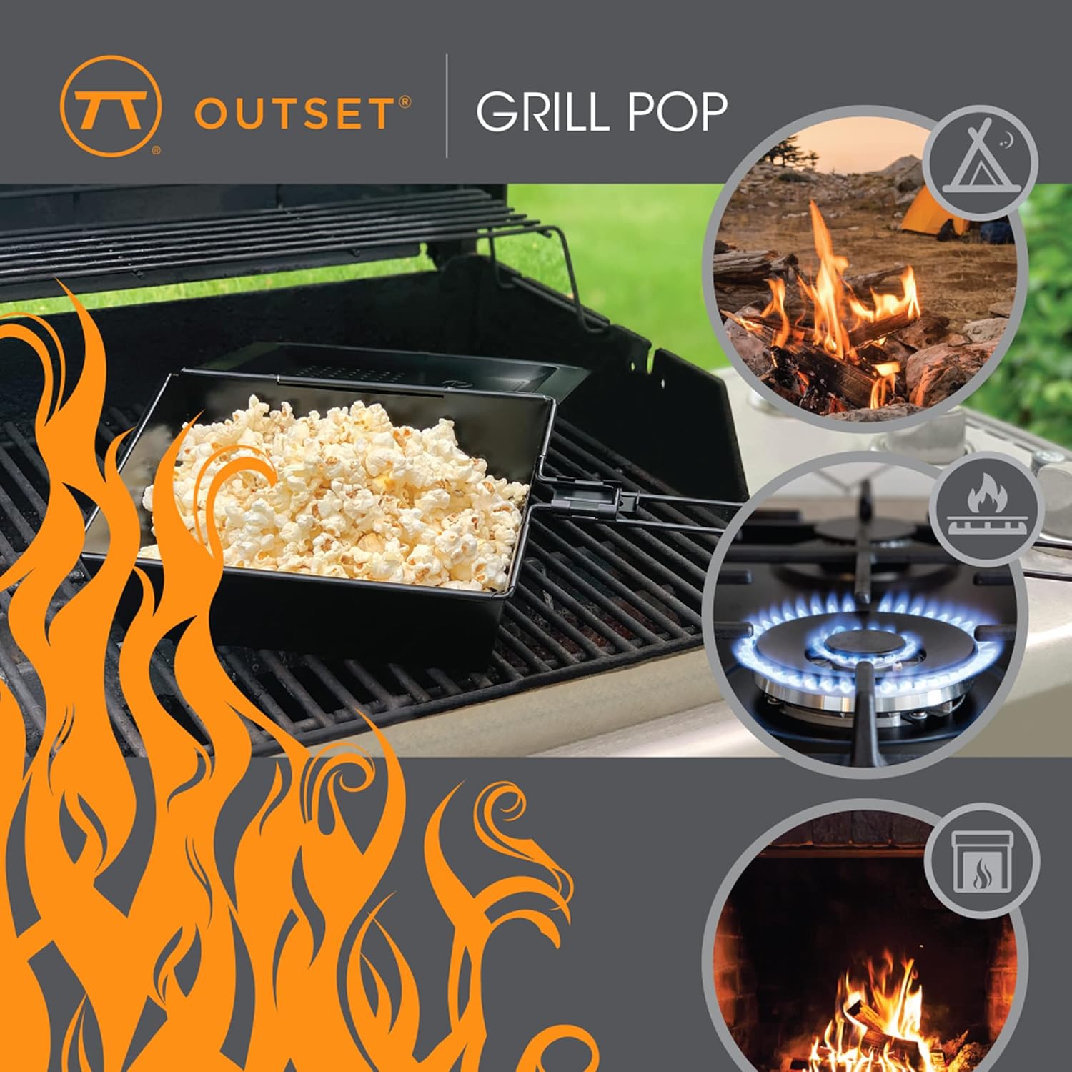 Outset Grill Popcorn Popper Tray – BBQ Popcorn Maker with Lid