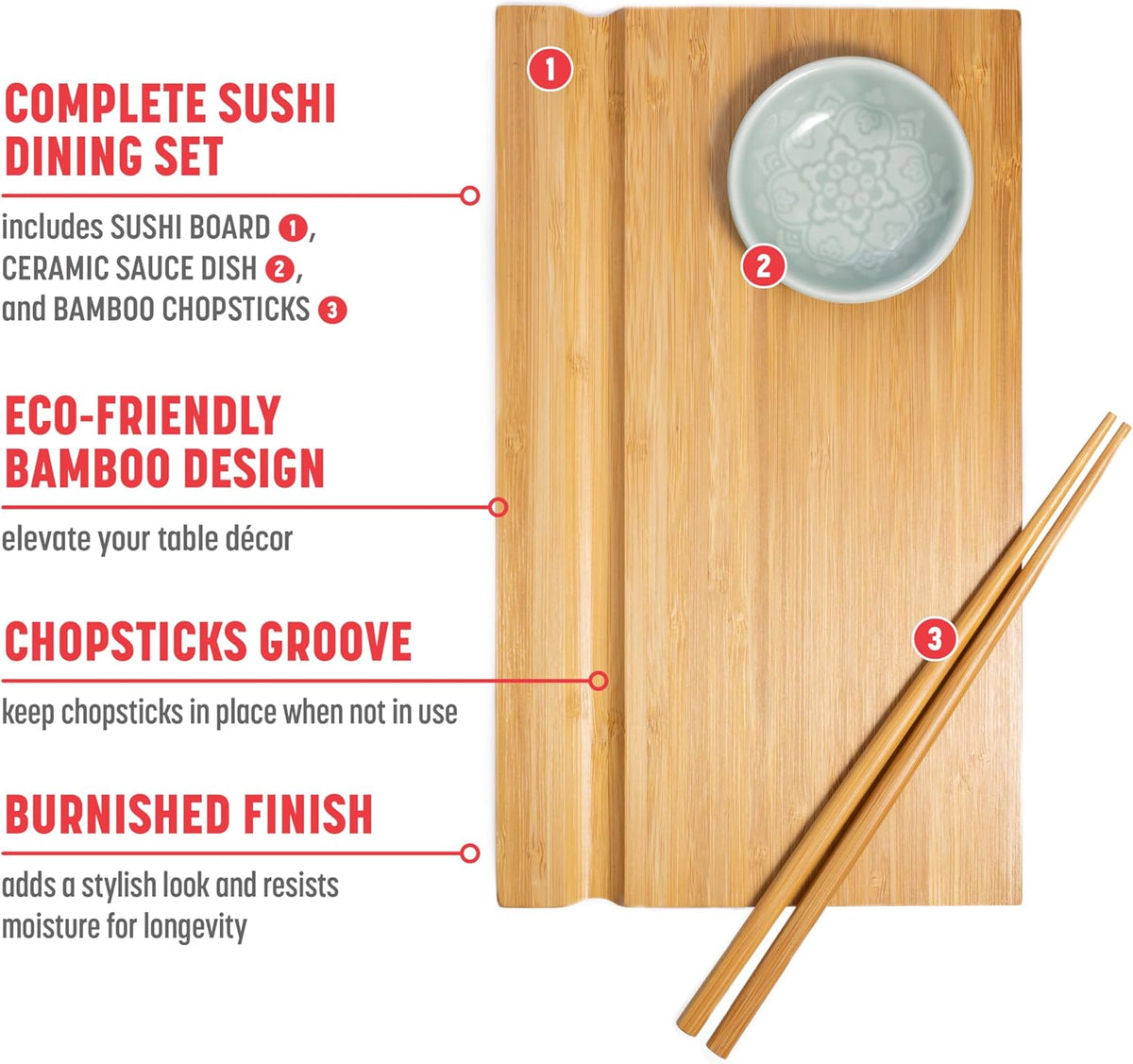 Joyce Chen Burnished Bamboo Sushi Board Set