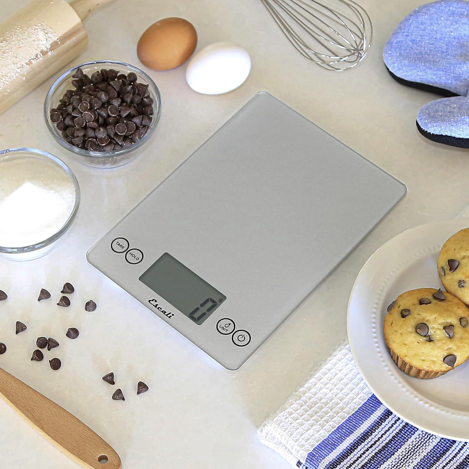 Escali Arti Digital Glass Kitchen Scale Shiny Silver