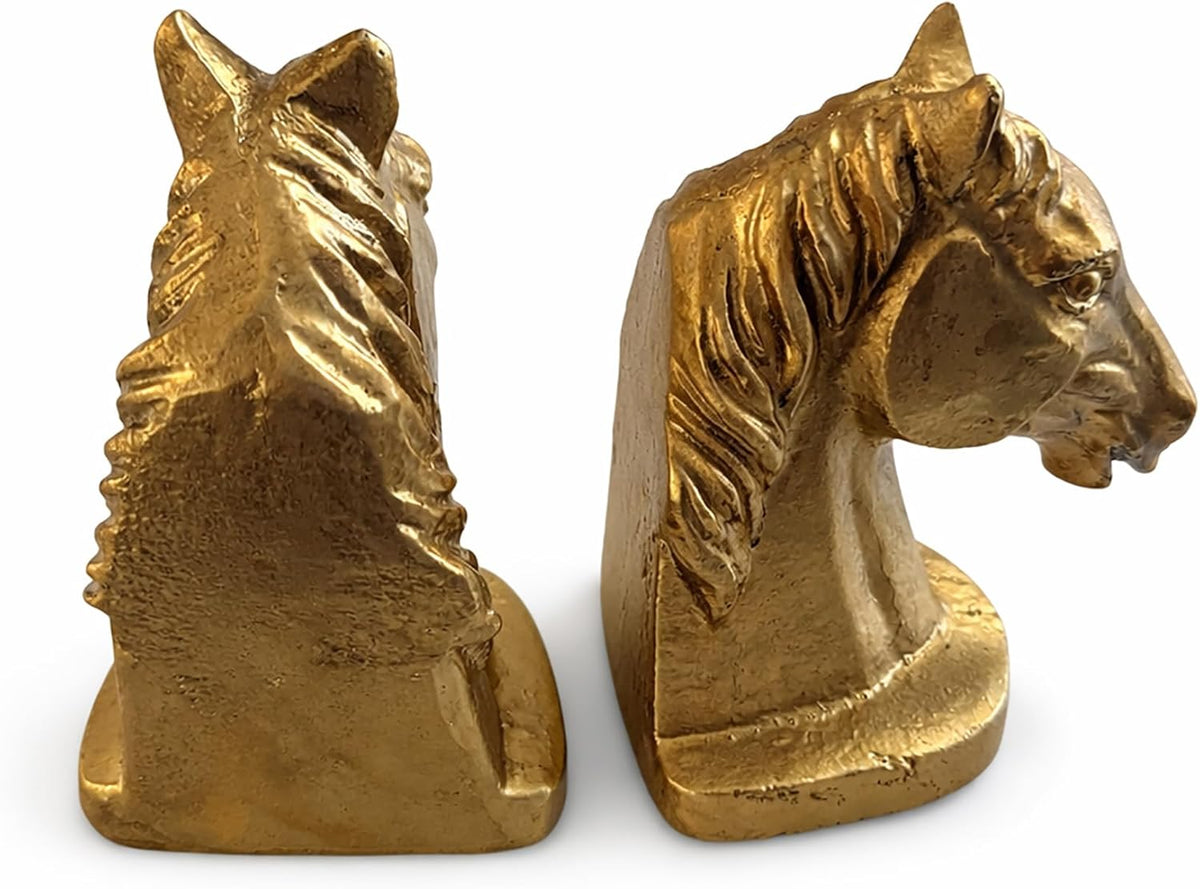 Fox Run Gold Horse Head Iron Bookends, Set of 2