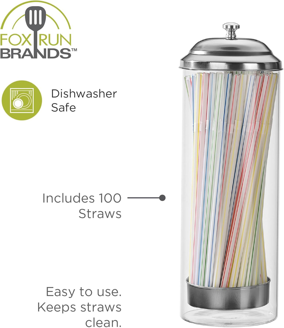 Fox Run Glass Straw Holder with Lid