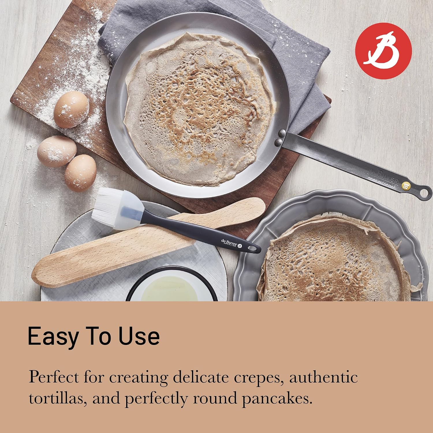 De Buyer Mineral B Element Steel Round Pancake Pan – 30cm