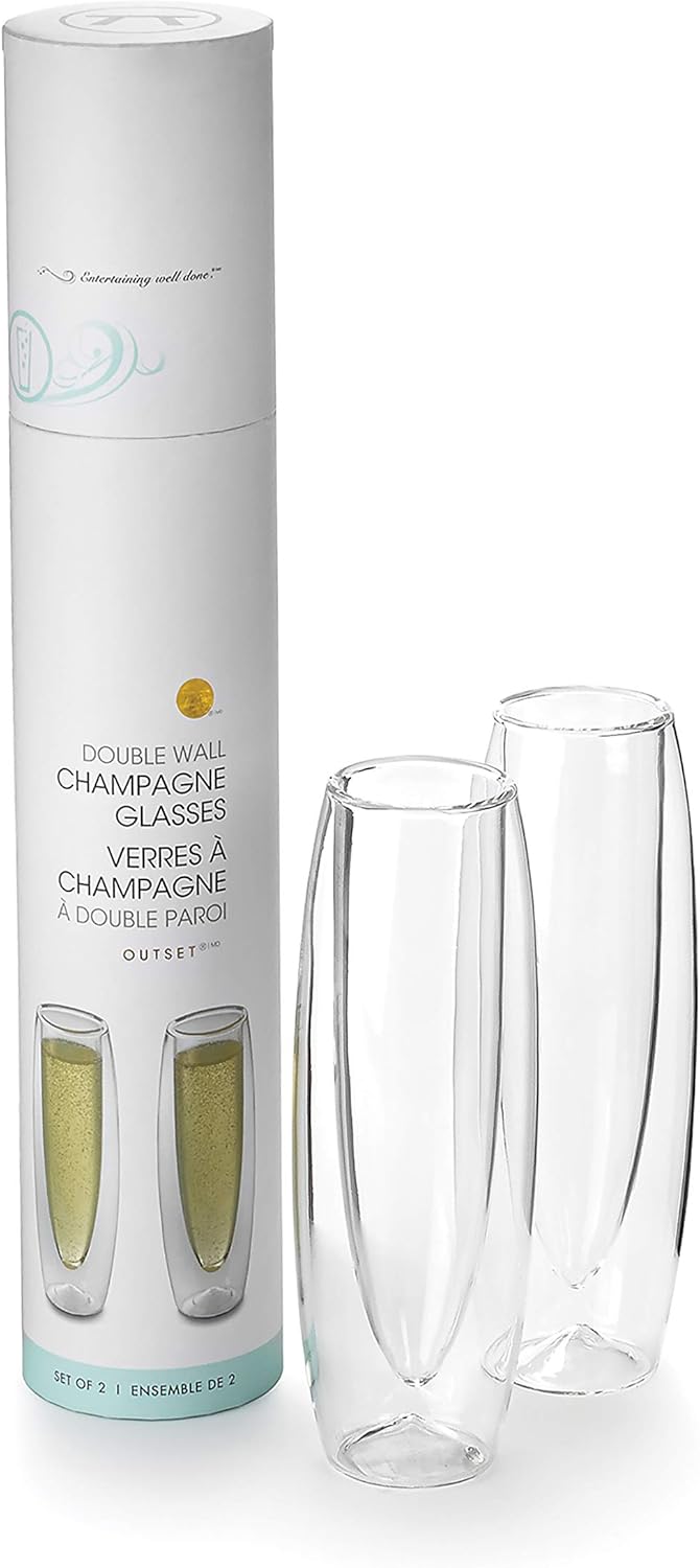 Outset Double Wall Stemless Champagne Flutes Set of 2 – Borosilicate