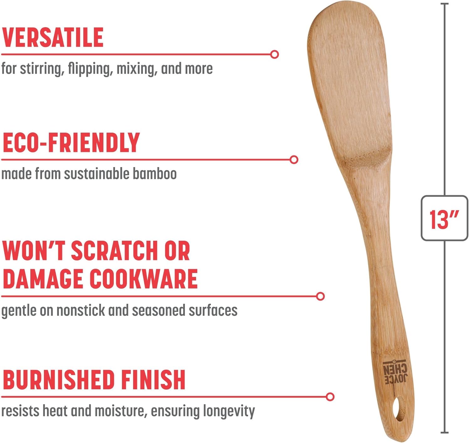 Joyce Chen All-Purpose Burnished Bamboo Spatula – 13-Inch