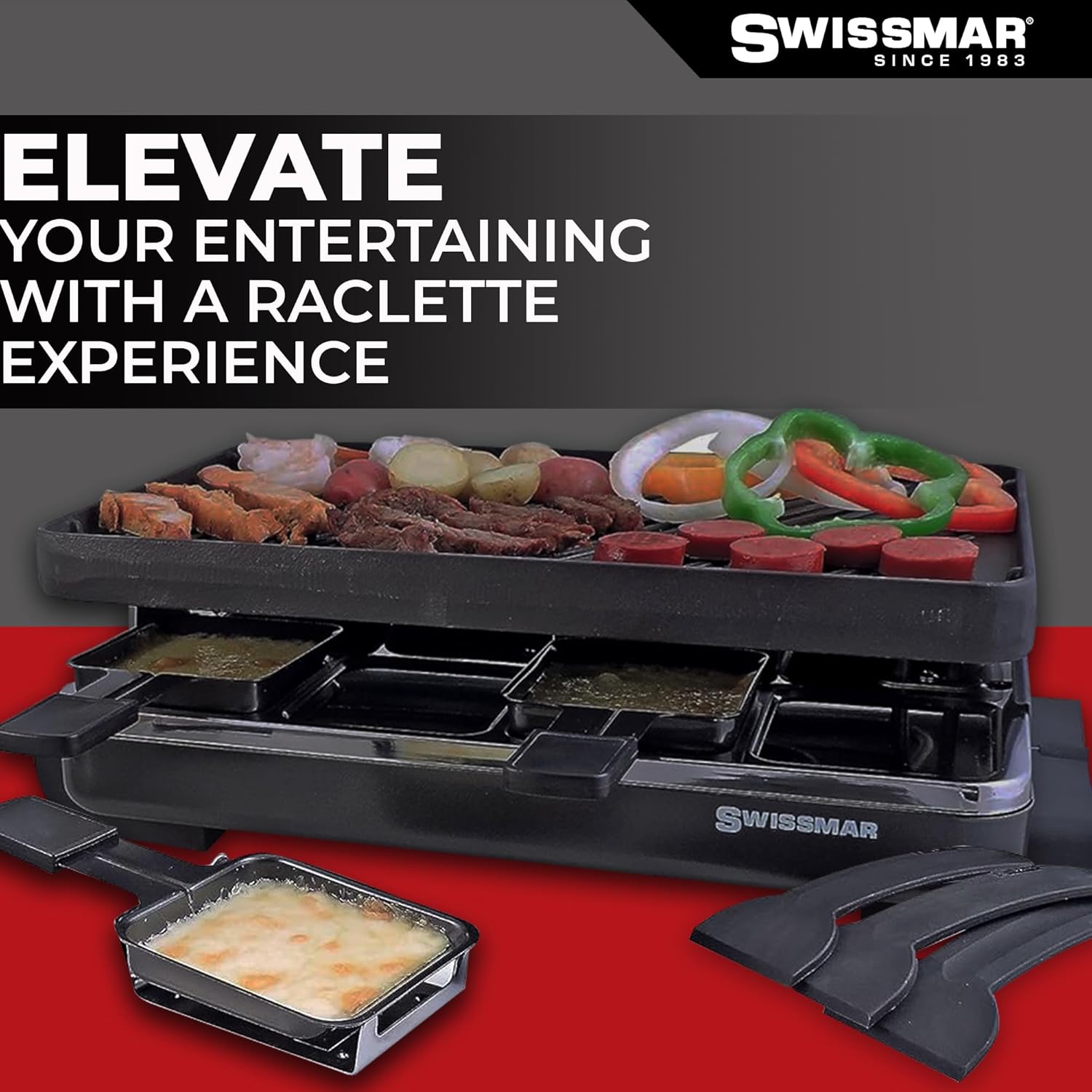 Swissmar Classic 8-Person Raclette Grill – Cast Iron Plate – Black by Kitchen Niche