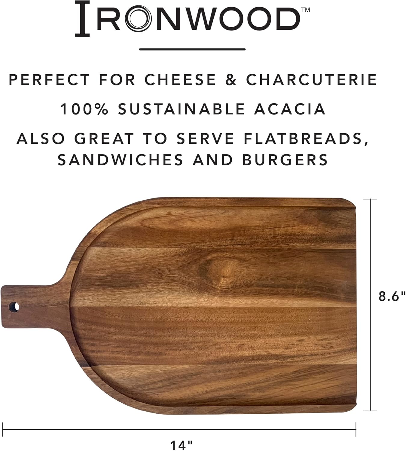 Ironwood Wide Acacia Wood Charcuterie Serving Paddle