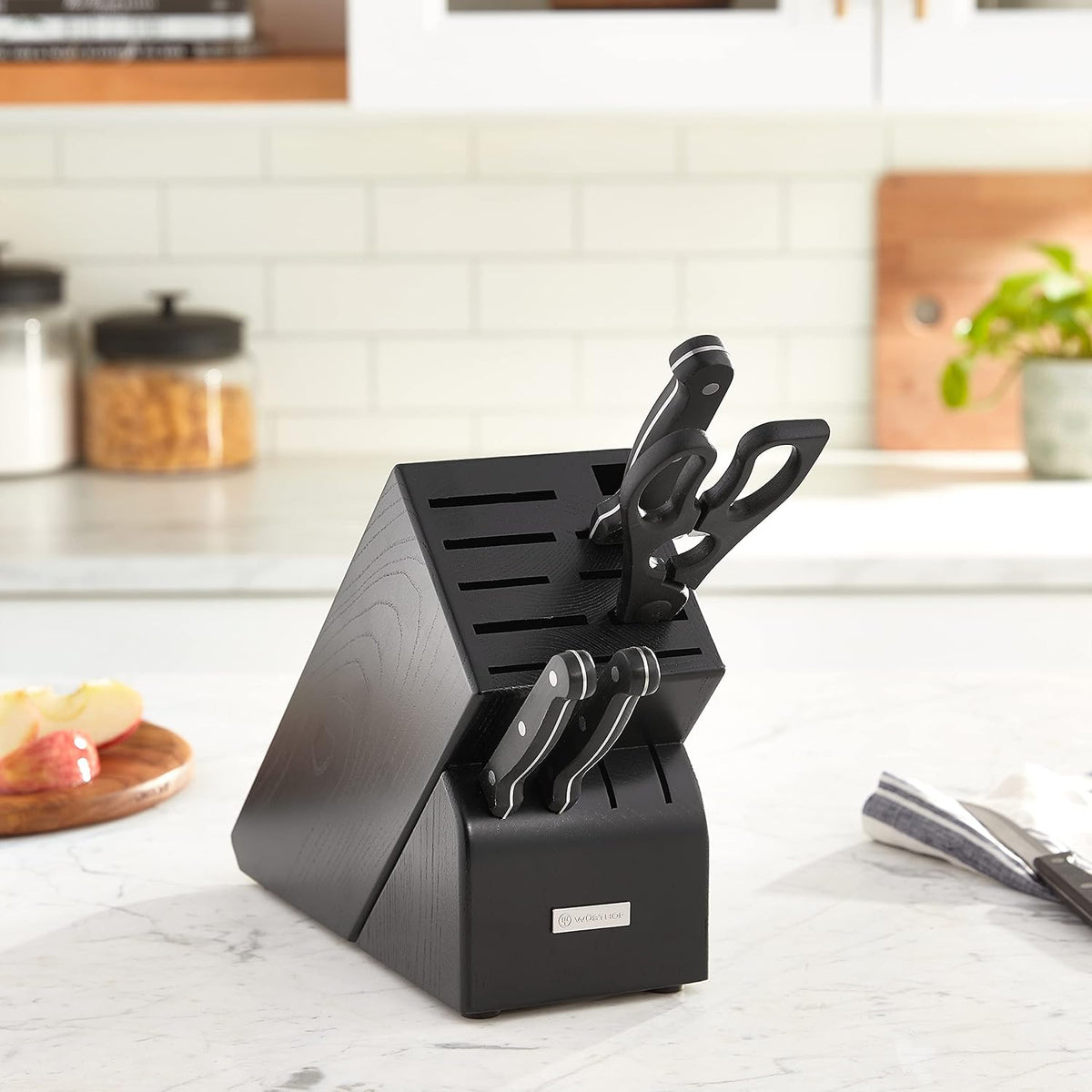 Wusthof 15 Slot Ash Wood Knife Block in Black by Kitchen Niche