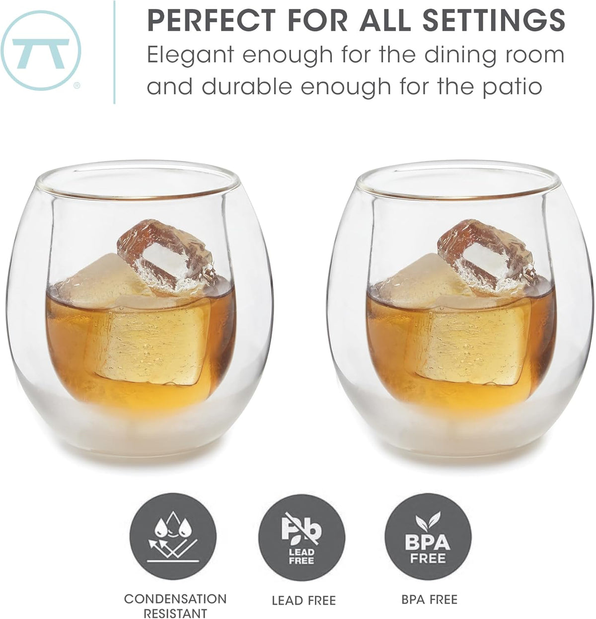 Outset Double Wall Whiskey Glasses Set of 2 – Borosilicate Glass