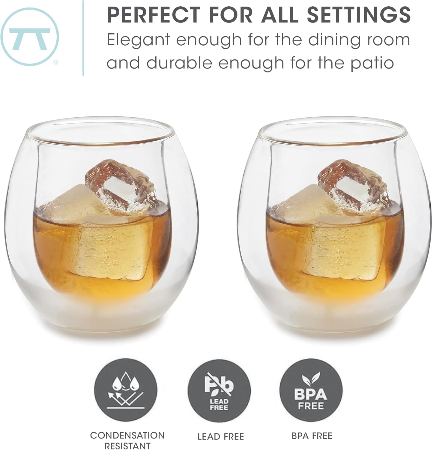 Outset Double Wall Whiskey Glasses Set of 2 – Borosilicate Glass