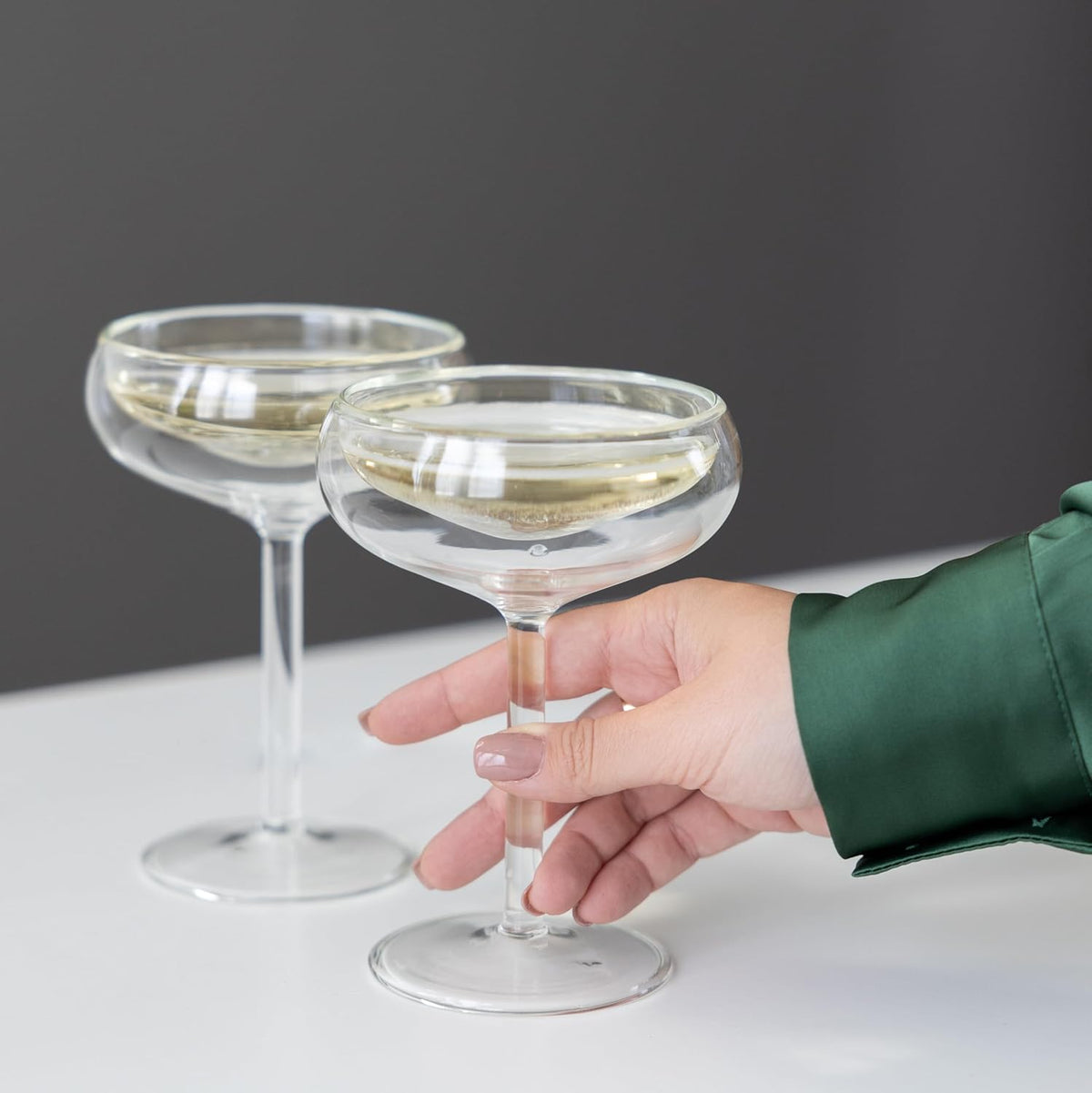 Outset Hand-Blown Double Wall Coupe Champagne Glasses Set of 2