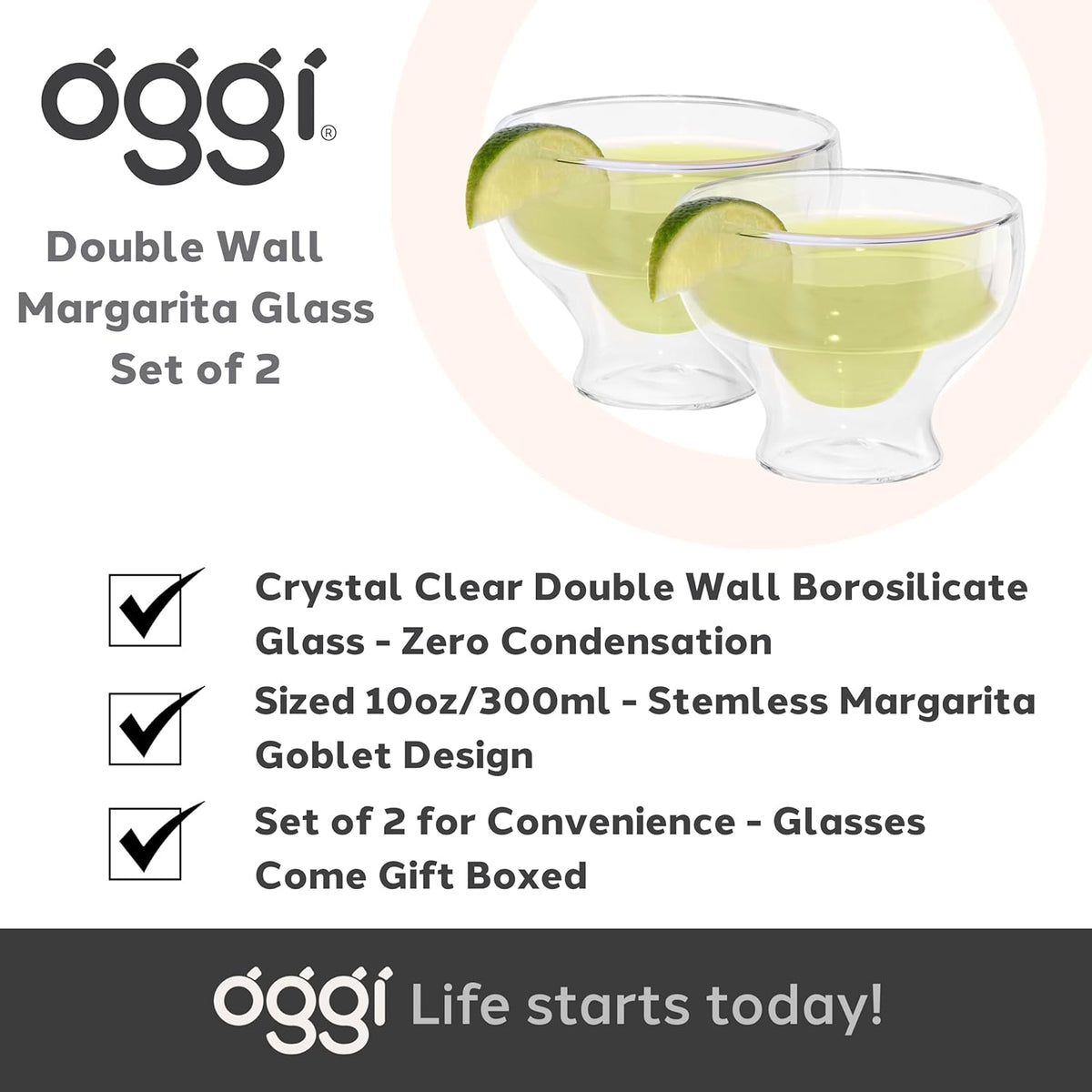 Oggi Set of 2 Double-Wall Margarita Glasses – 300 ml