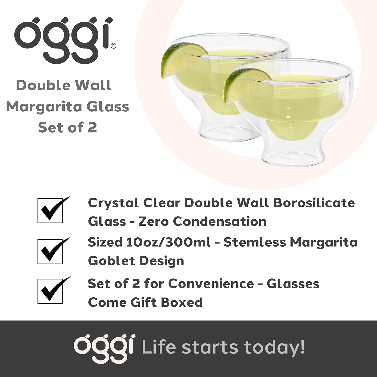 Oggi Set of 2 Double-Wall Margarita Glasses – 300 ml