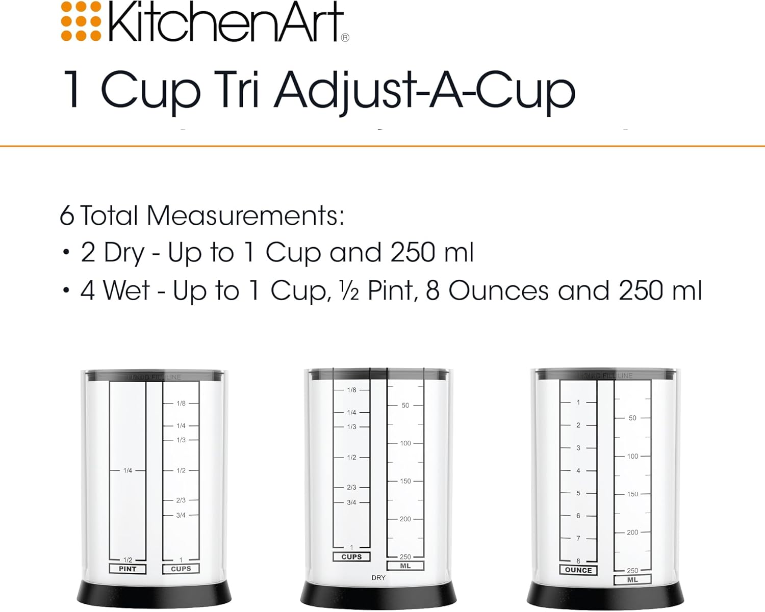 KitchenArt 1 Cup Tri Adjust-A-Cup Measuring Cup