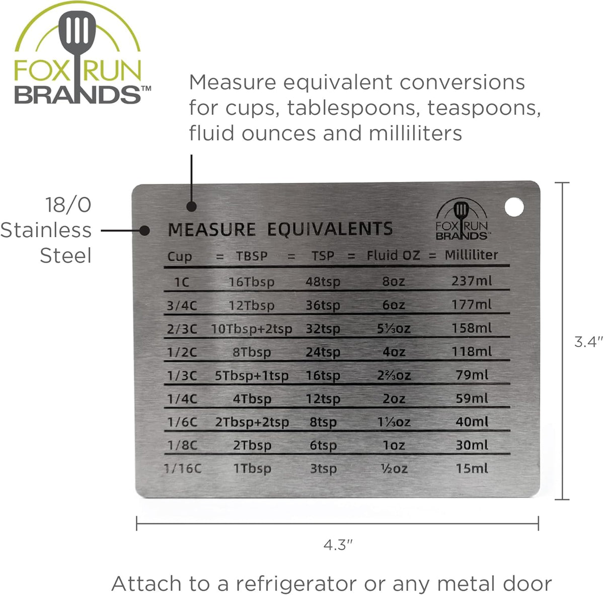 Fox Run Stainless Steel Measurement Magnet