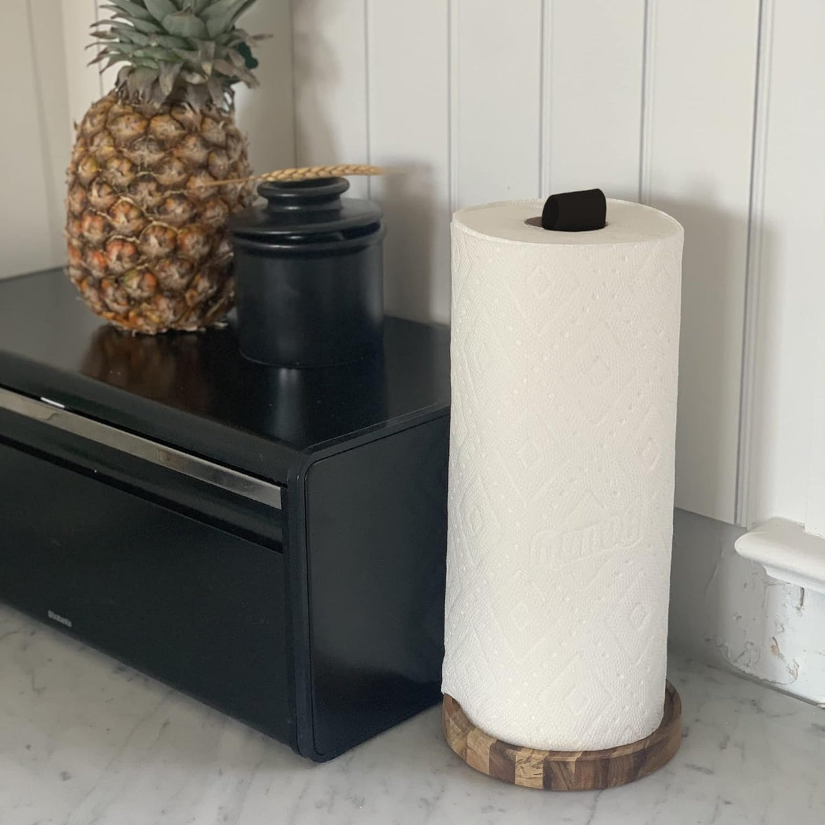 Paper Towel Holder – Acacia Wood & Leather