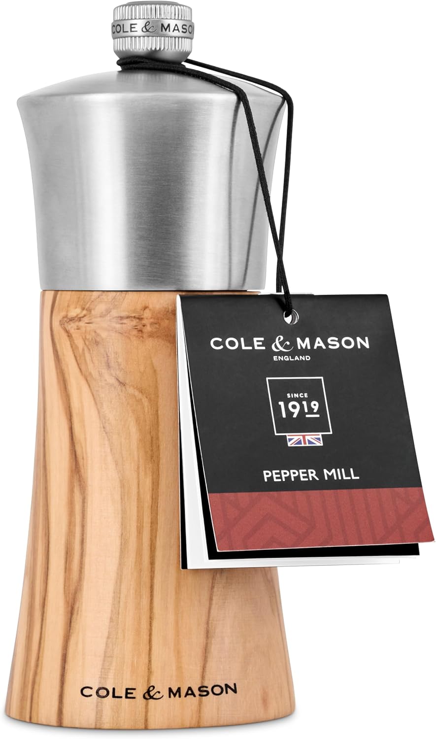 Cole & Mason Bromley Pepper Mill – Olive Wood & Stainless Steel – 6" / 15 cm