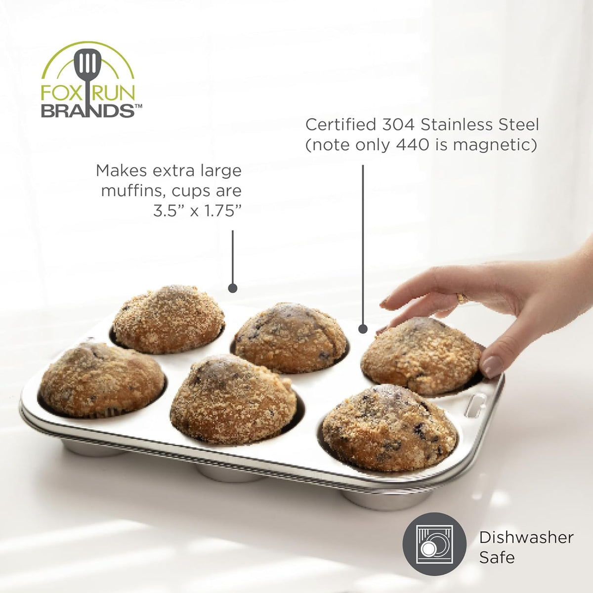 Fox Run Giant Muffin Pan – 6 Cup Stainless Steel