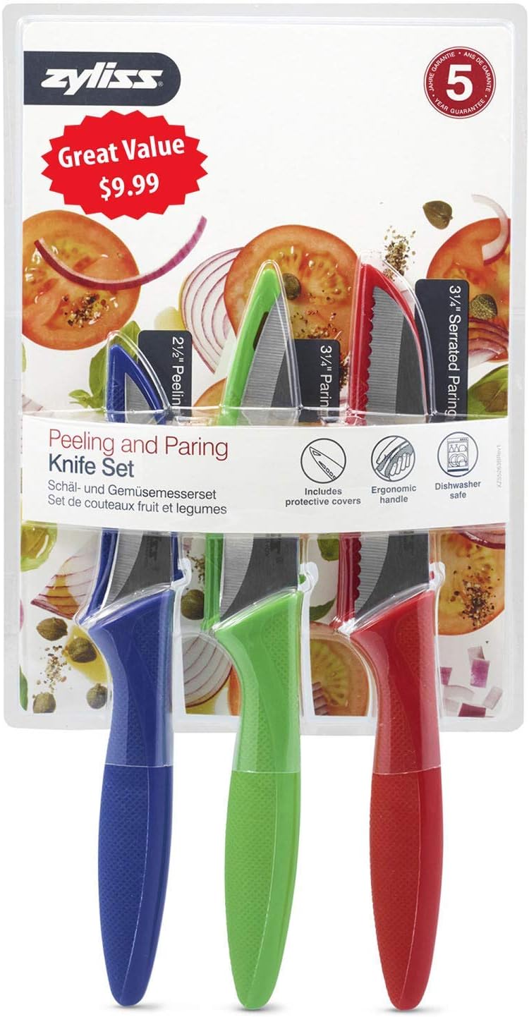 Zyliss Peeling & Paring Knife Set – 3pc (Bird's Beak / Serrated Paring / Straight Paring)