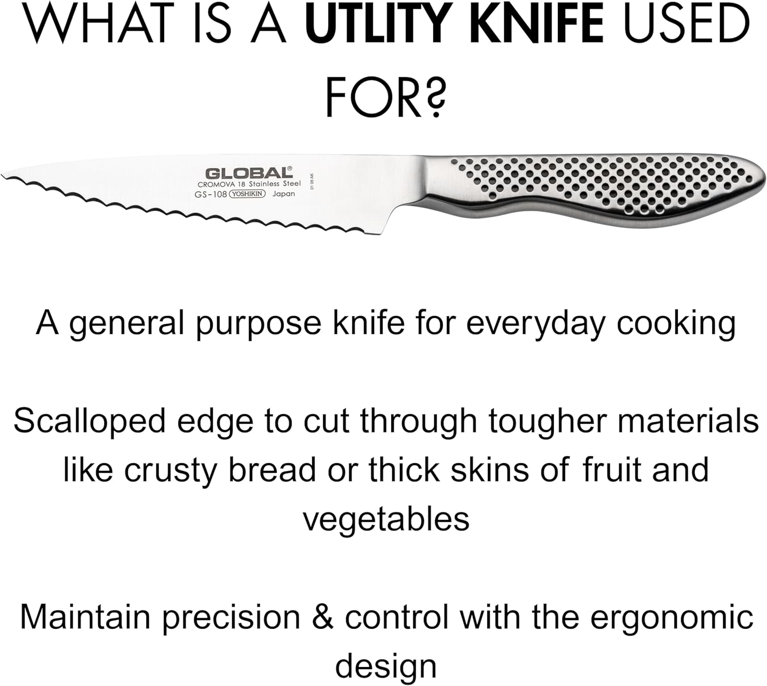 Global Utility Knife – Fully Scalloped – 11.5 cm / 4.5"