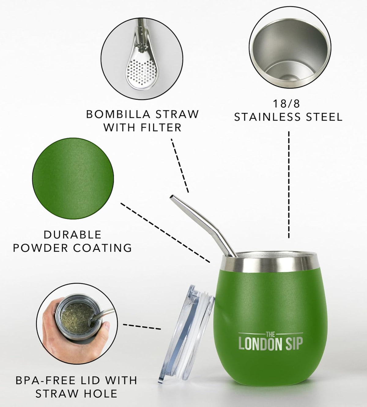 London Sip Yerba Mate Cup 2-Pack Set – Green – 8 oz