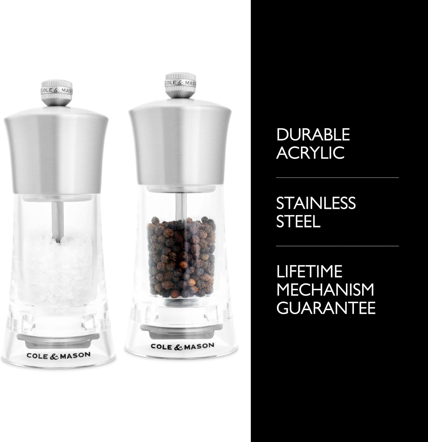Cole & Mason Bromley Salt & Pepper Mill Gift Set – Acrylic & Stainless Steel – 6" / 15 cm